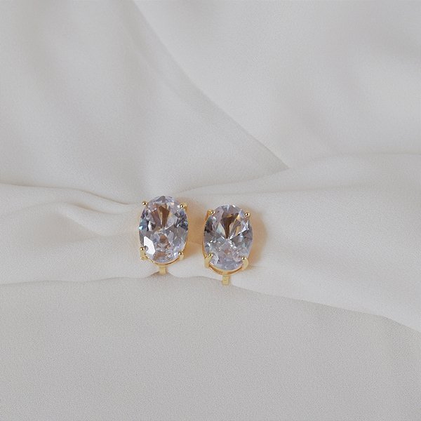 Brinco pressão oval cristal ouro semijoia 7257605