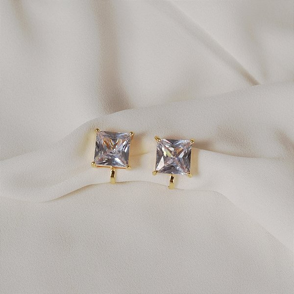 Brinco pressão quadrado cristal ouro semijoia 7257505