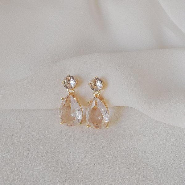 Brinco pressão gota cristal ouro semijoia 7257705