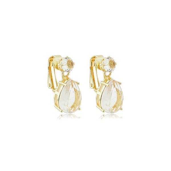 Brinco pressão gota cristal ouro semijoia 7257705