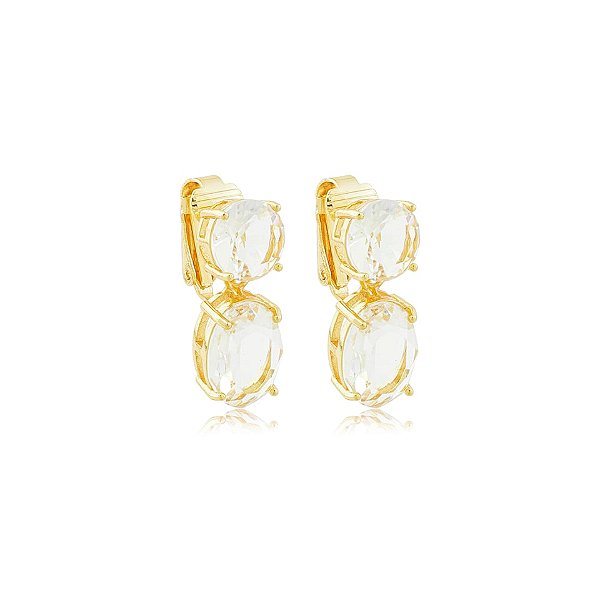 Brinco pressão oval cristal ouro semijoia 7257805