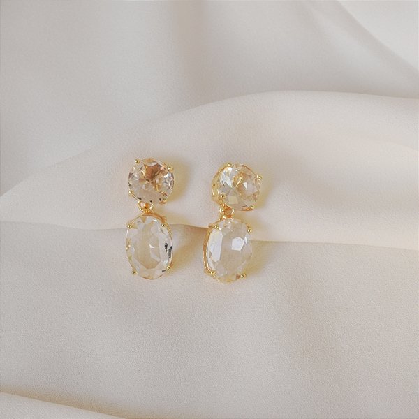 Brinco pressão oval cristal ouro semijoia 7257805