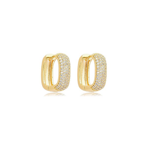 Brinco argolinha retangular zircônia ouro semijoia 26k01015