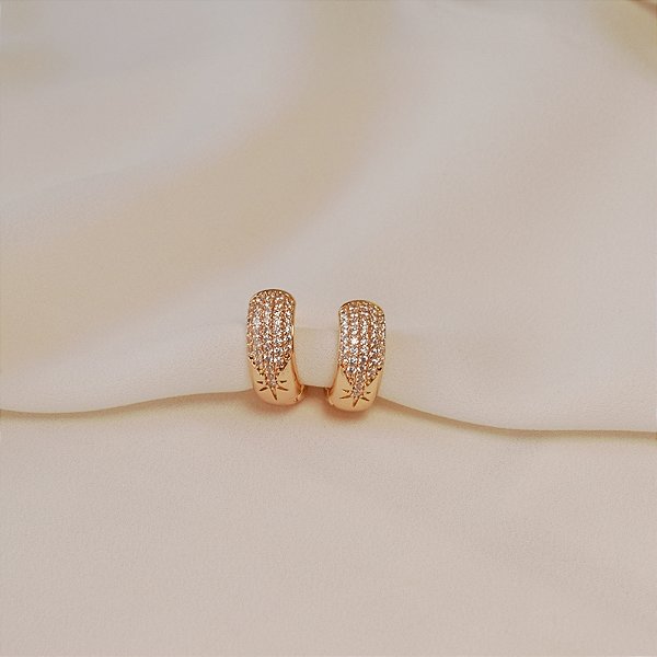 Brinco argolinha zircônia ouro semijoia 26k07014
