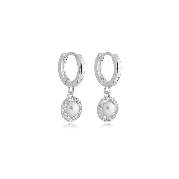 Brinco argolinha penduricalho pérola zircônia ródio semijoia 25a01012
