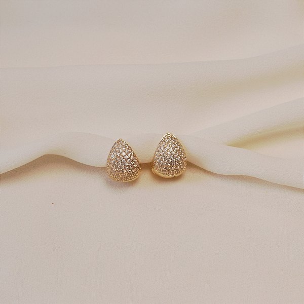 Brinco argolinha gota zircônia ouro semijoia 25k05009