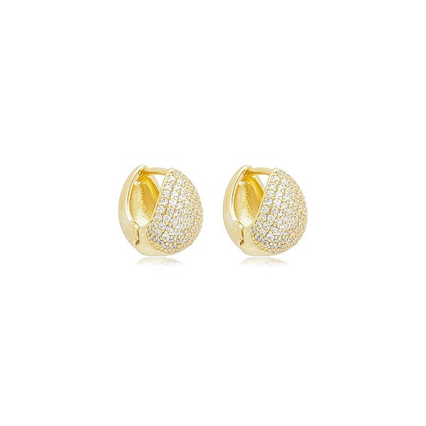 Brinco argolinha gota zircônia ouro semijoia 25k05009