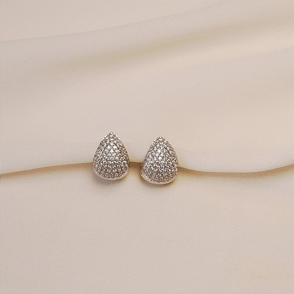 Brinco argolinha gota zircônia ródio semijoia 25k05009