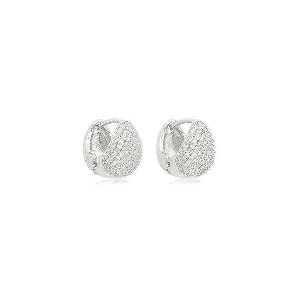 Brinco argolinha gota zircônia ródio semijoia 25k05009