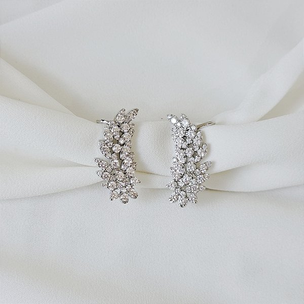 Brinco ear cuff folha zircônia ródio semijoia 25k08008