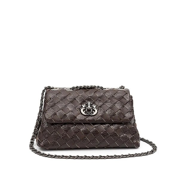 Mini bolsa Isla flap tressê gloss café ônix