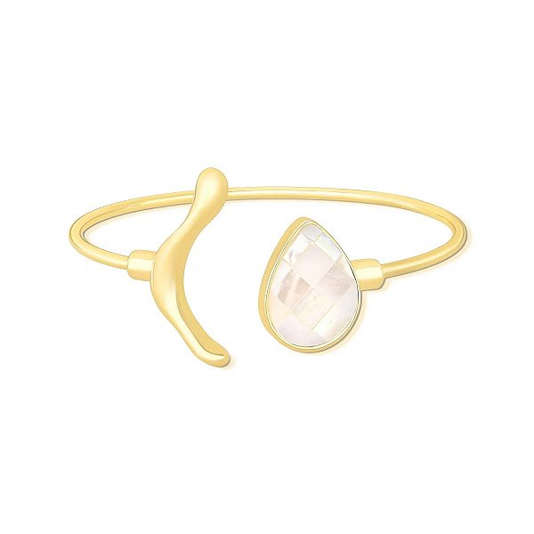 Bracelete pedra natural madrepérola mosaico gota ouro semijoia