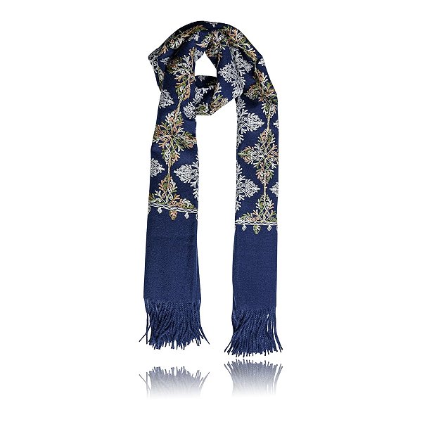 Pashimina cashmere bordado azul marinho