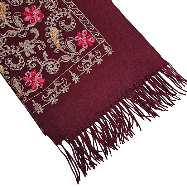 Pashimina cashmere bordado floral e paisley vermelho