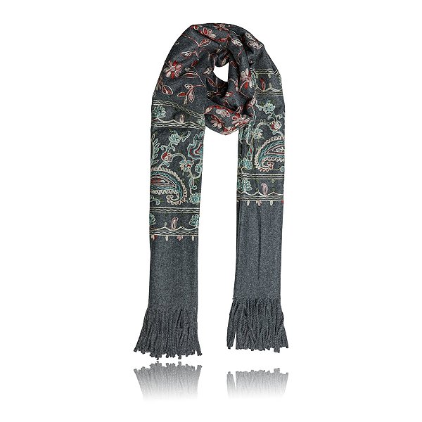 Pashimina cashmere bordado floral e paisley cinza
