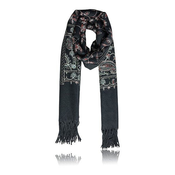 Pashimina cashmere bordado floral e paisley preto