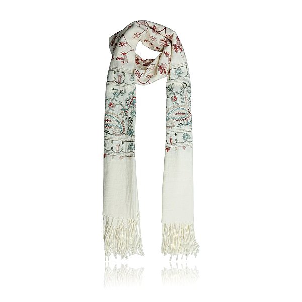 Pashimina cashmere bordado floral e paisley creme