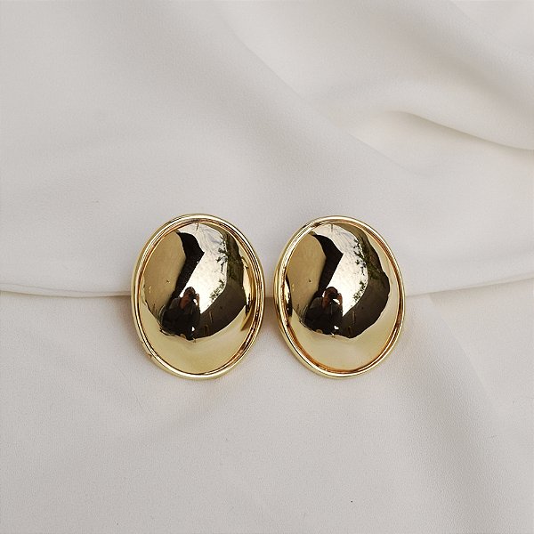 Brinco pressão oval liso g ouro semijoia