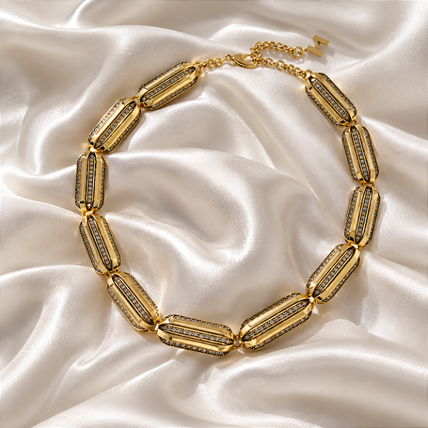 Colar Hector Albertazzi strass art déco ouro vintage