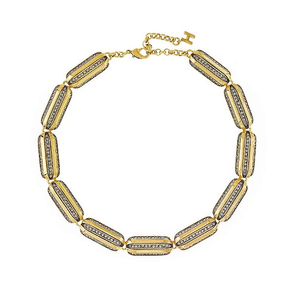 Colar Hector Albertazzi strass art déco ouro vintage