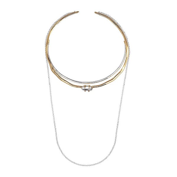 Colar chocker Bah Porto múltipla prata e ouro semijoia