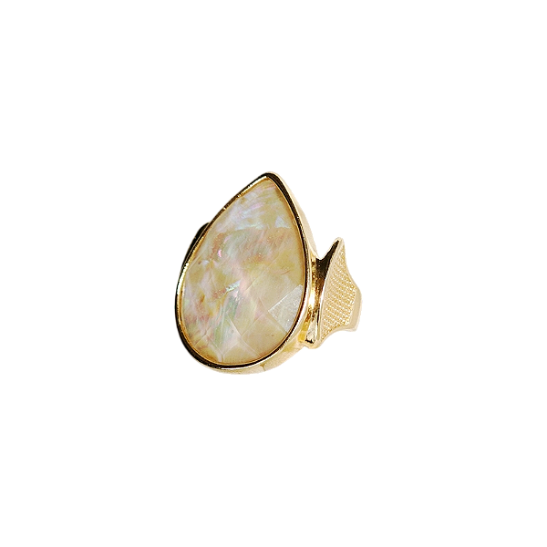 Anel gota pedra natural Nautilus ouro semijoia