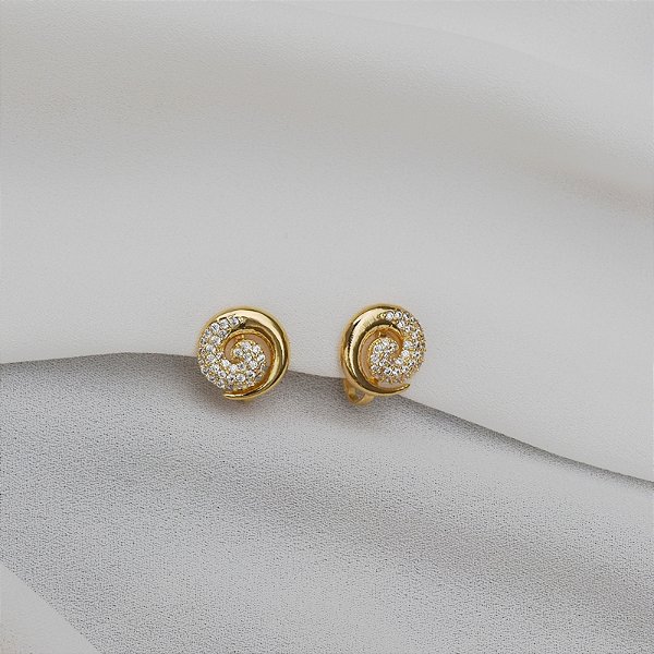 Brinco pressão espiral zircônia ouro semijoia