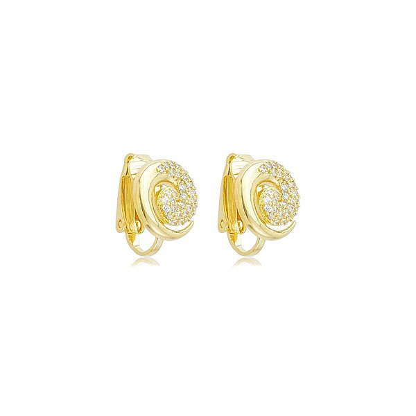Brinco pressão espiral zircônia ouro semijoia