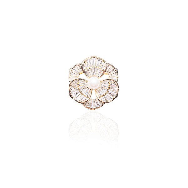 Broche flor zircônia pérola dourado 6376804