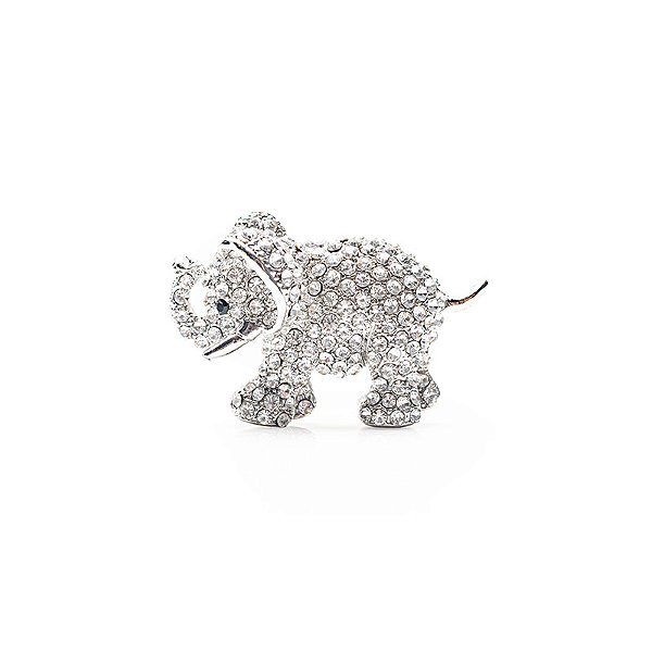 Broche elefante strass prateado 6373004