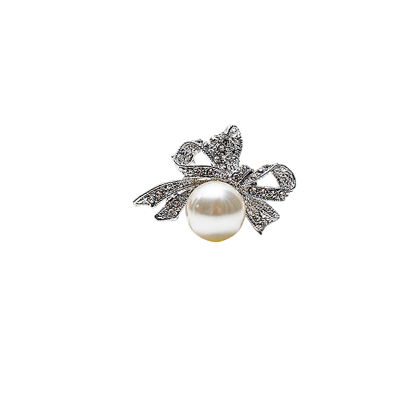 Broche laço pérola strass prateado