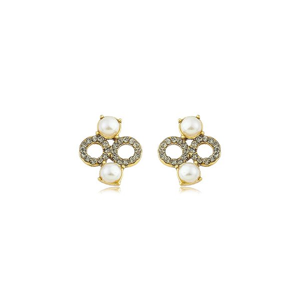 Brinco Nino Bran pérolas cristais swarovski ouro vintage semijoia