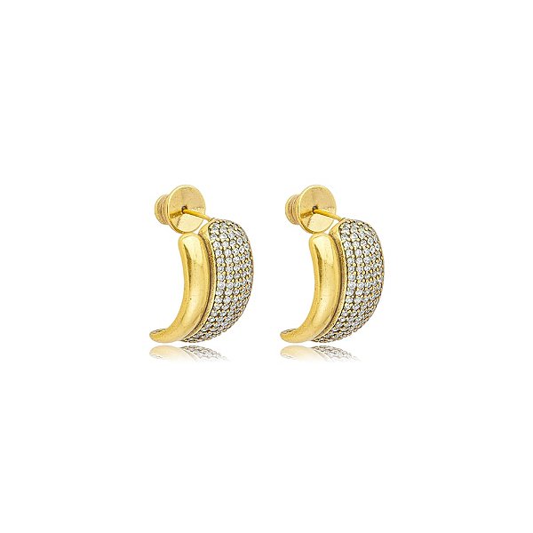 Brinco Nino Bran curvado zircônia ouro vintage semijoia