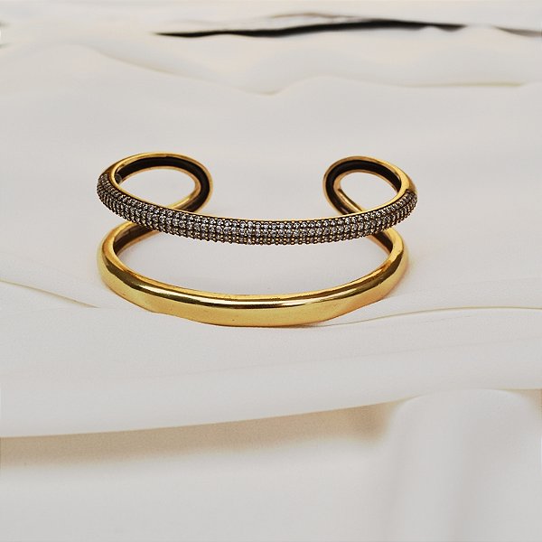 Bracelete Nino Bran aro duplo zircônia ouro vintage semijoia