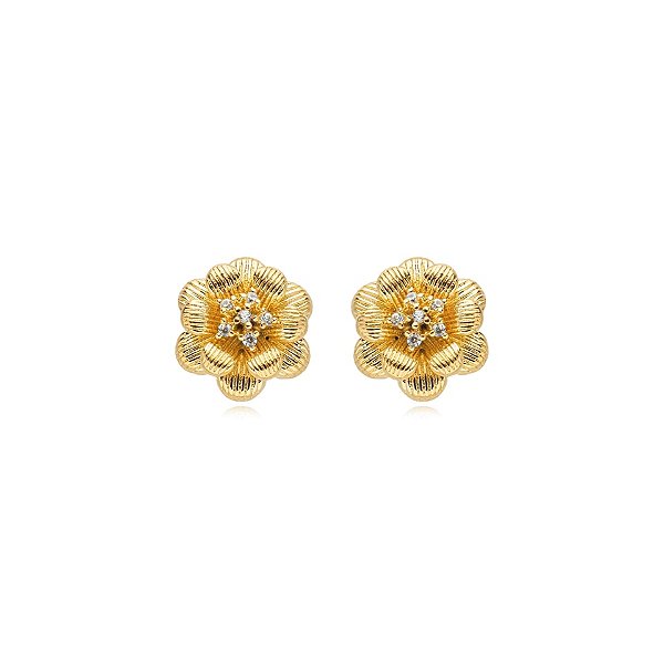 Brinco mini flor zircônia ouro semijoia 6819705