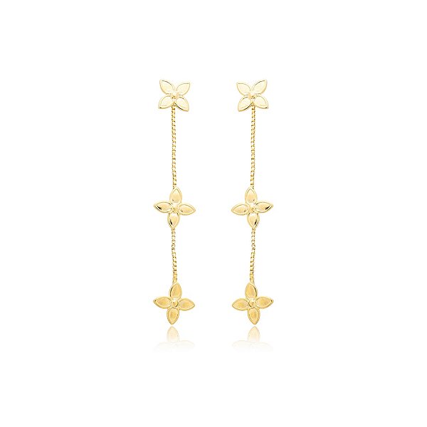 Brinco 2 em 1 florzinhas ouro semijoia 6819605