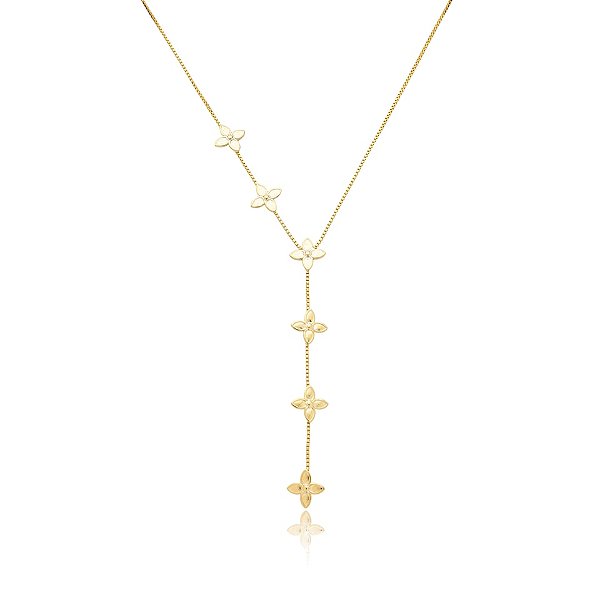 Colar gravatinha florzinhas ouro semijoia 6819905