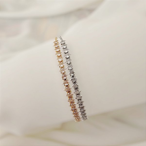 Kit com 2 pulseiras gravatinhas rivieras zircônias navetes ouro e ródio semijoia 5364205