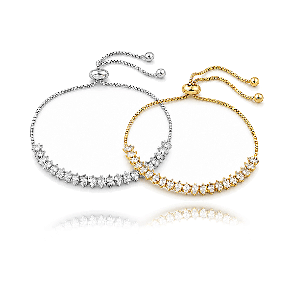 Kit com 2 pulseiras gravatinhas rivieras zircônias navetes ouro e ródio semijoia 5364205