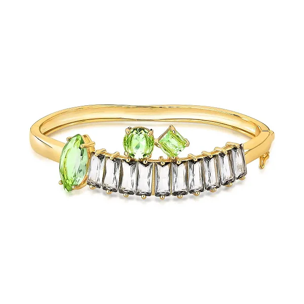 Bracelete cristais coloridos geométricos ouro semijoia