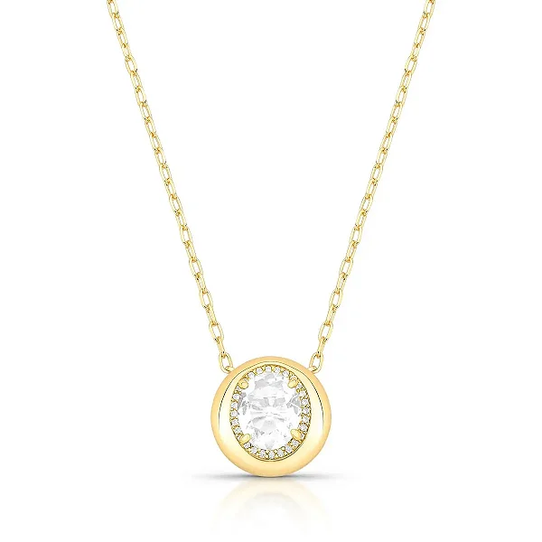 Colar pingente oval zircônia cristal ouro semijoia