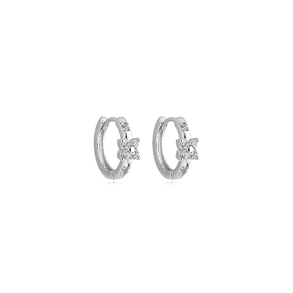 Brinco argolinha flor zircônia ródio semijoia 24k15030