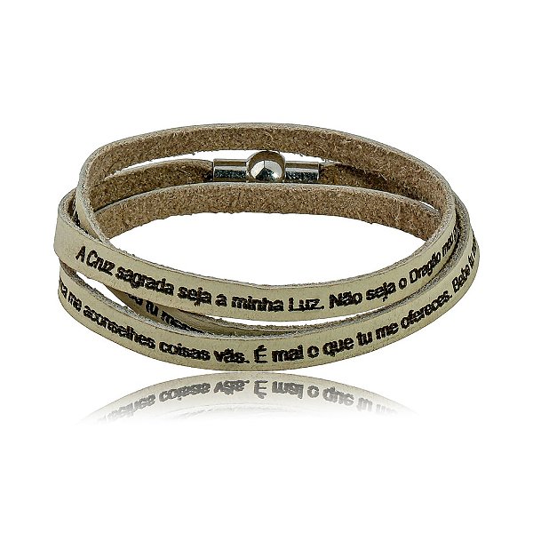 Pulseira Fernanda Villela couro cru Oração São Bento