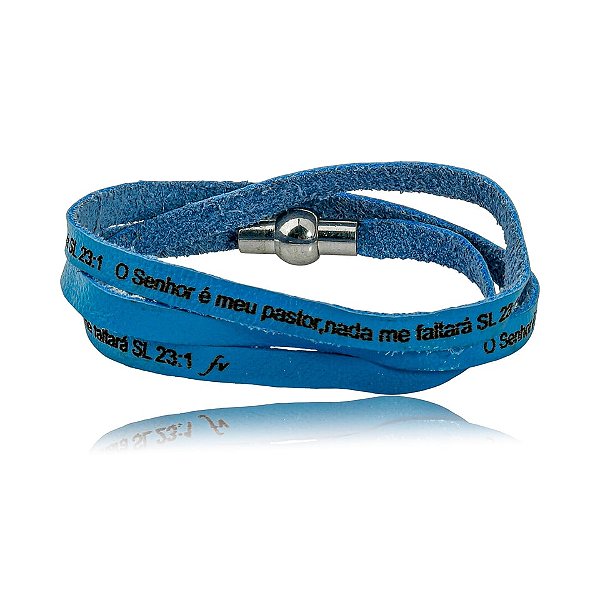 Pulseira Fernanda Villela couro azul Salmo 23