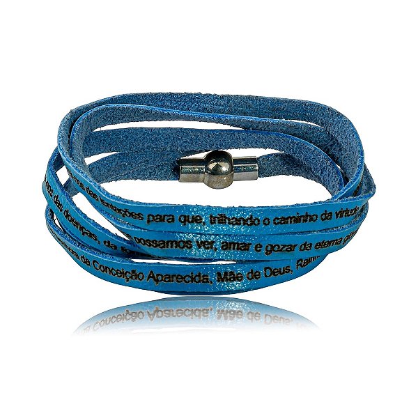 Pulseira Fernanda Villela couro azul Oração N Sra Aparecida