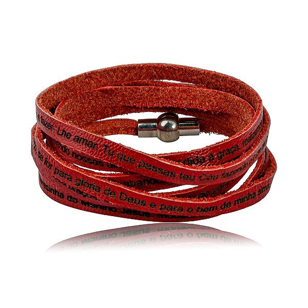 Pulseira Fernanda Villela couro vermelho Oração Santa Teresinha