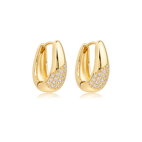 Brinco argolinha zircônia ouro semijoia 24k09010