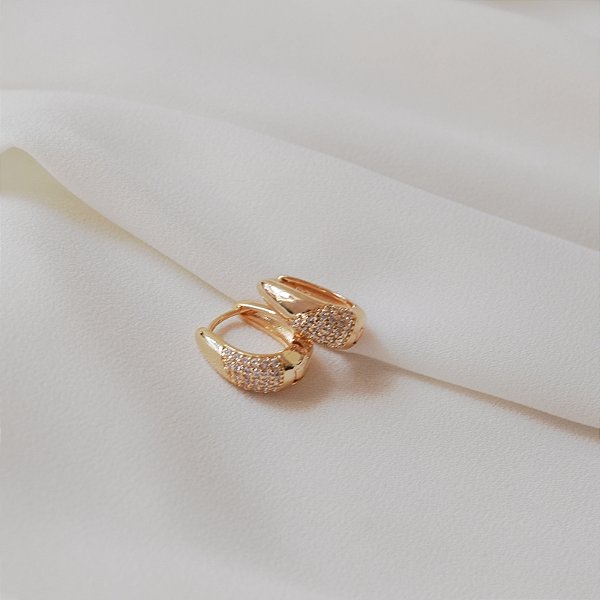 Brinco argolinha zircônia ouro semijoia 24k09010
