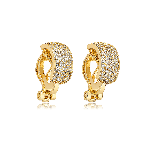 Brinco pressão meia argolinha zircônia ouro semijoia VB0769