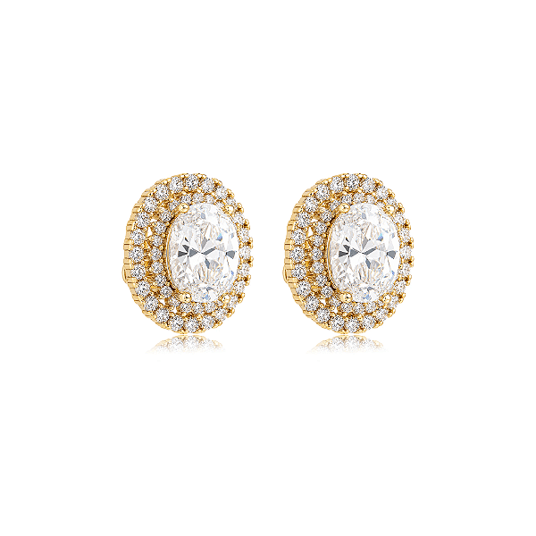 Brinco pressão oval zircônia ouro semijoia VB0764